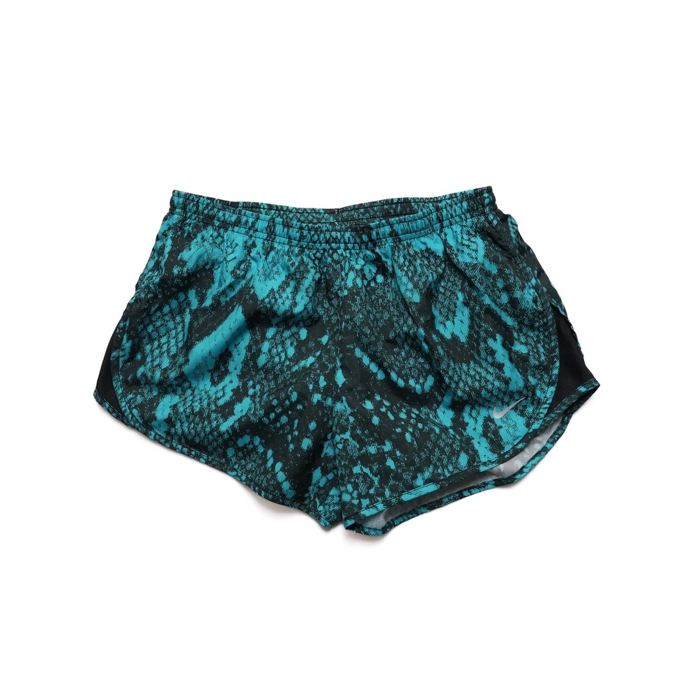 Nike Dri-FIT Womens Medium Teal‎ Black Snakeskin Running Shorts Lined Gym